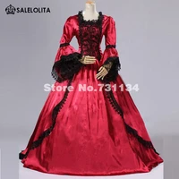custom red long lace flare sleeve belle bridesmaids victorian dress retro wedding party dress for women