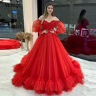 Красивое красное ТРАПЕЦИЕВИДНОЕ кружевное свадебное платье Verngo из тюля со съемными пышными длинными рукавами сердечком 2021 современные свадебные платья на заказ