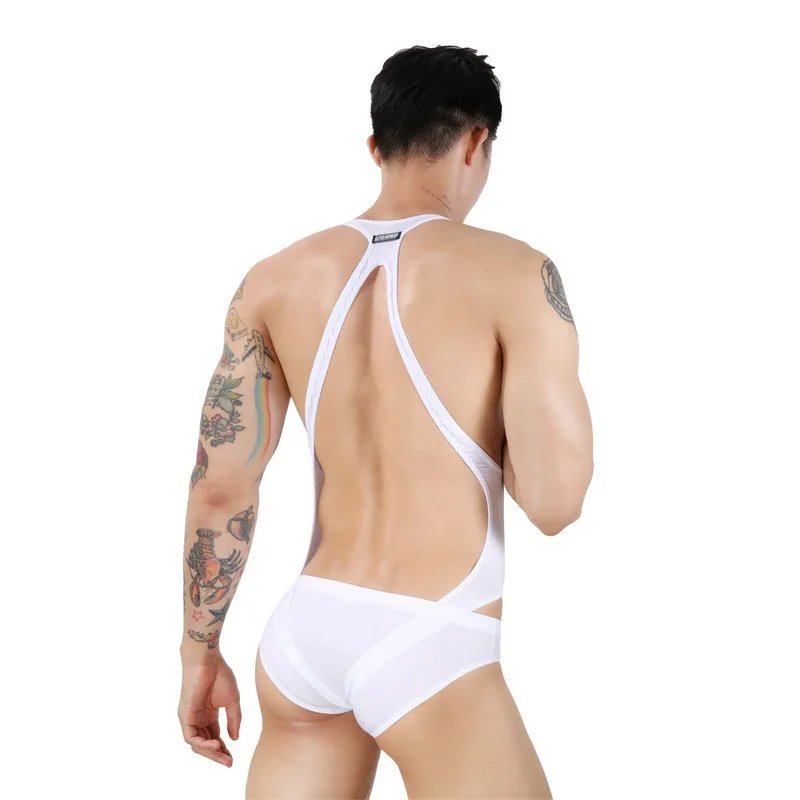 

New men's perspective ice silk one-piece super sexy dew PP one-piece fun tights men's underwear