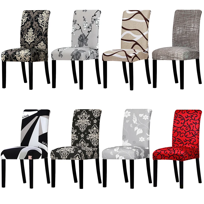 Черно-белый чехол для стула с цветочным принтом универсальный размер моющиеся