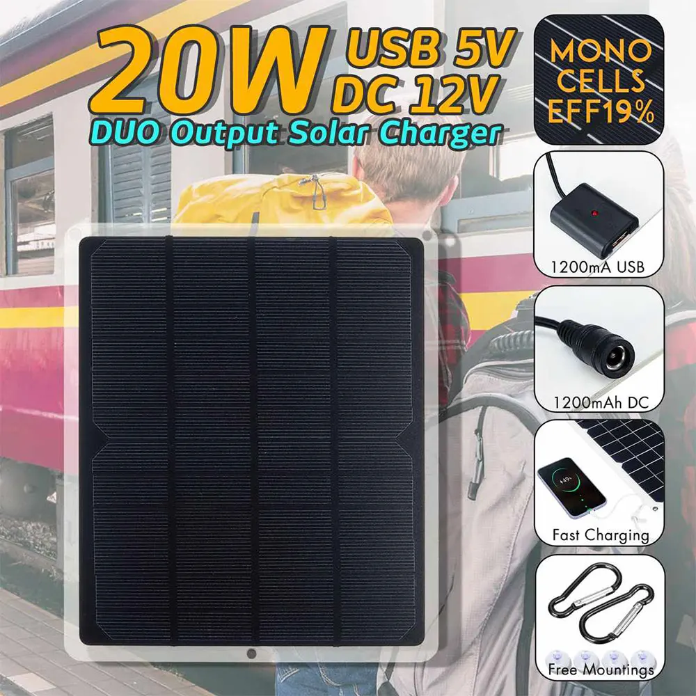 Солнечное зарядное устройство 18 в 20 Вт USB солнечная панель sunpower DC