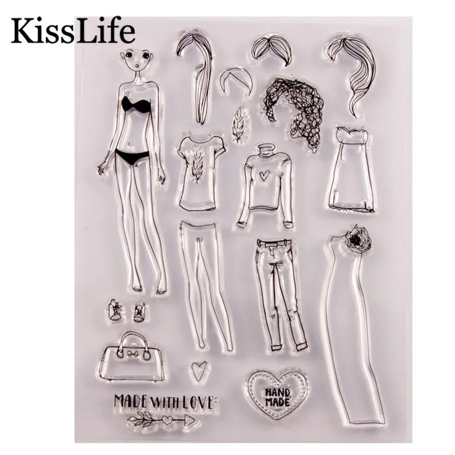 1 Sheet Fashion Women Clothes Pants Wig Handbag Clear Rubber Stamps for Scrapbooking Card Making Christmas | Дом и сад