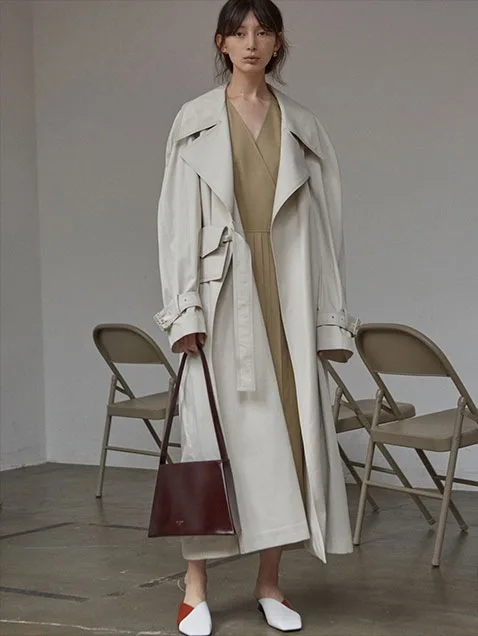 Getвесенний Женский Тренч Бандажное пальто с отложным воротником зеленый