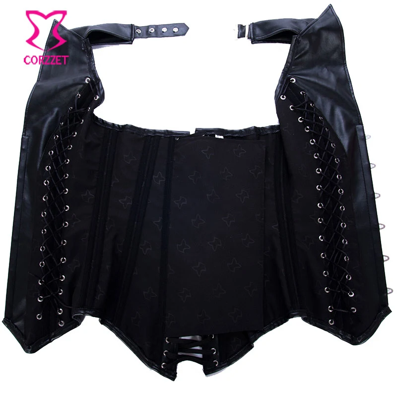Черный Искусственная кожа корсет бюстье Корсет Топ Готический Костюмы Body Shaper