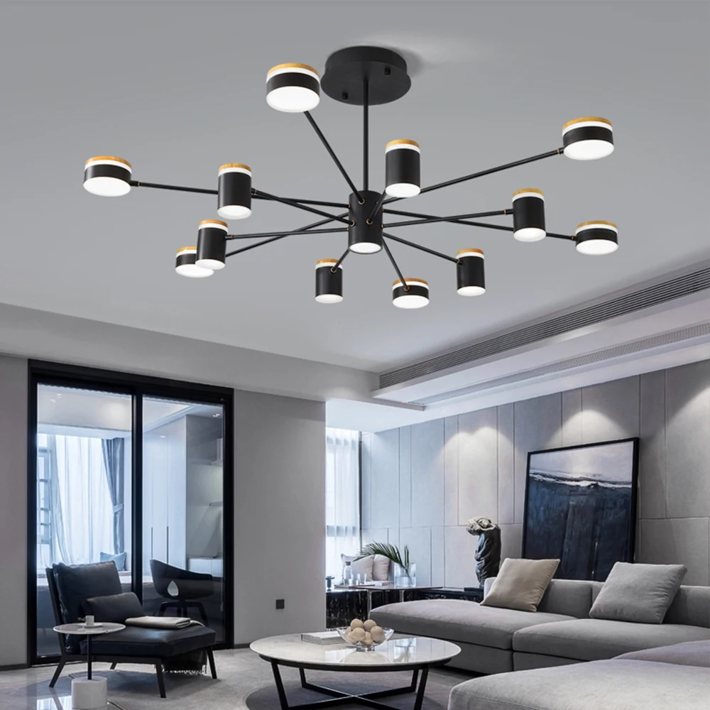 Современная металлическая светодиодная люстра черная круглая потолочная лампа