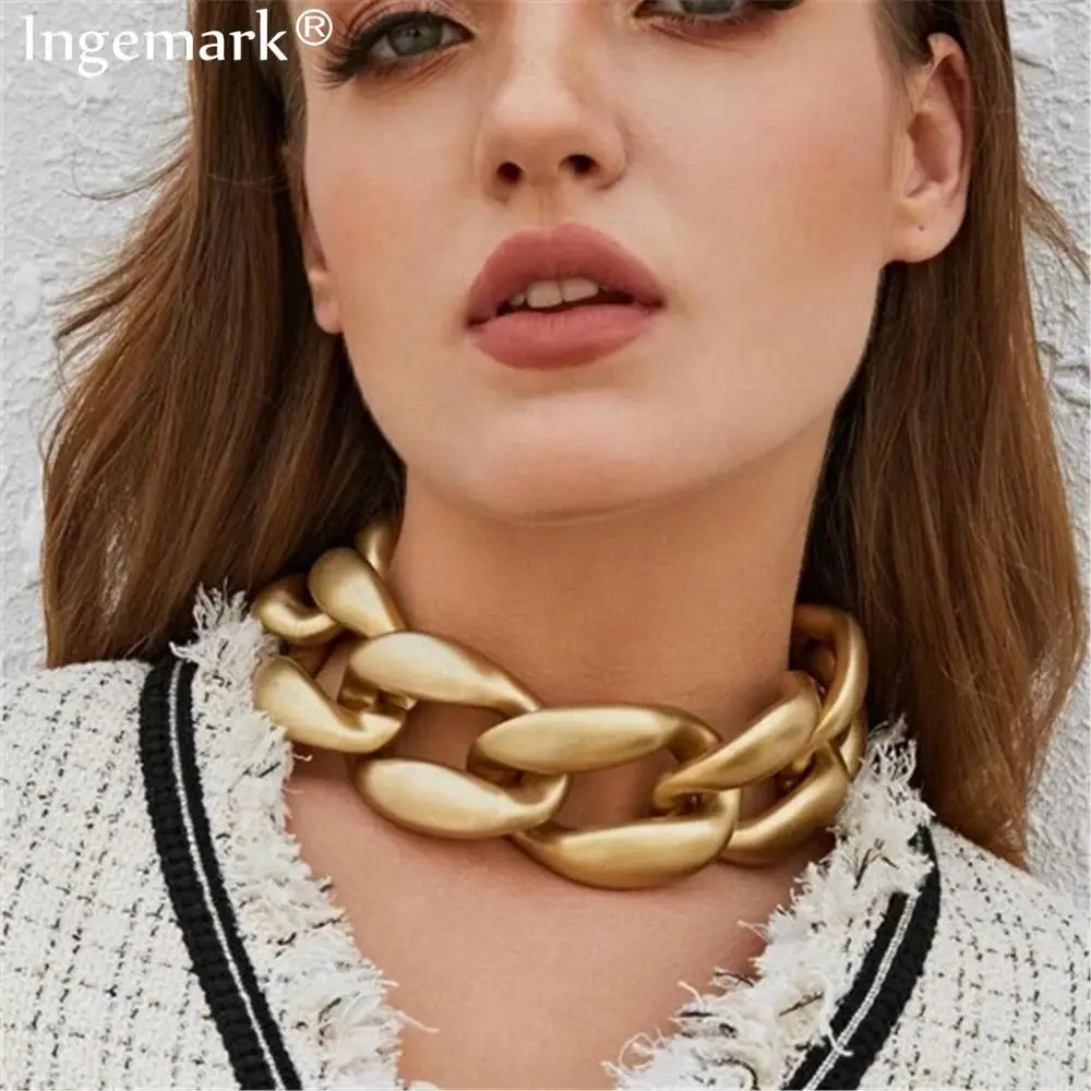 

Exaggerated Rock Chunky Chain Necklace Men Steampunk Female Accessories Cuban Twist Big Thick Necklace Women Prom Jewelry