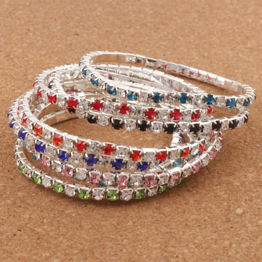 

20PCS Colorful Spring Rhinestone Crystal Bracelets Tennis 16Colors 42stones Fit Thin Adult BB72