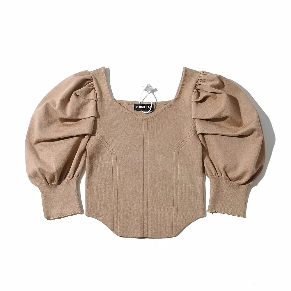 

OMCHION Spring And Summer New Half Sleeve Lantern Sleeve Short Sweater Women Casual Loose Korean Elegant Pullover Jumper LT04