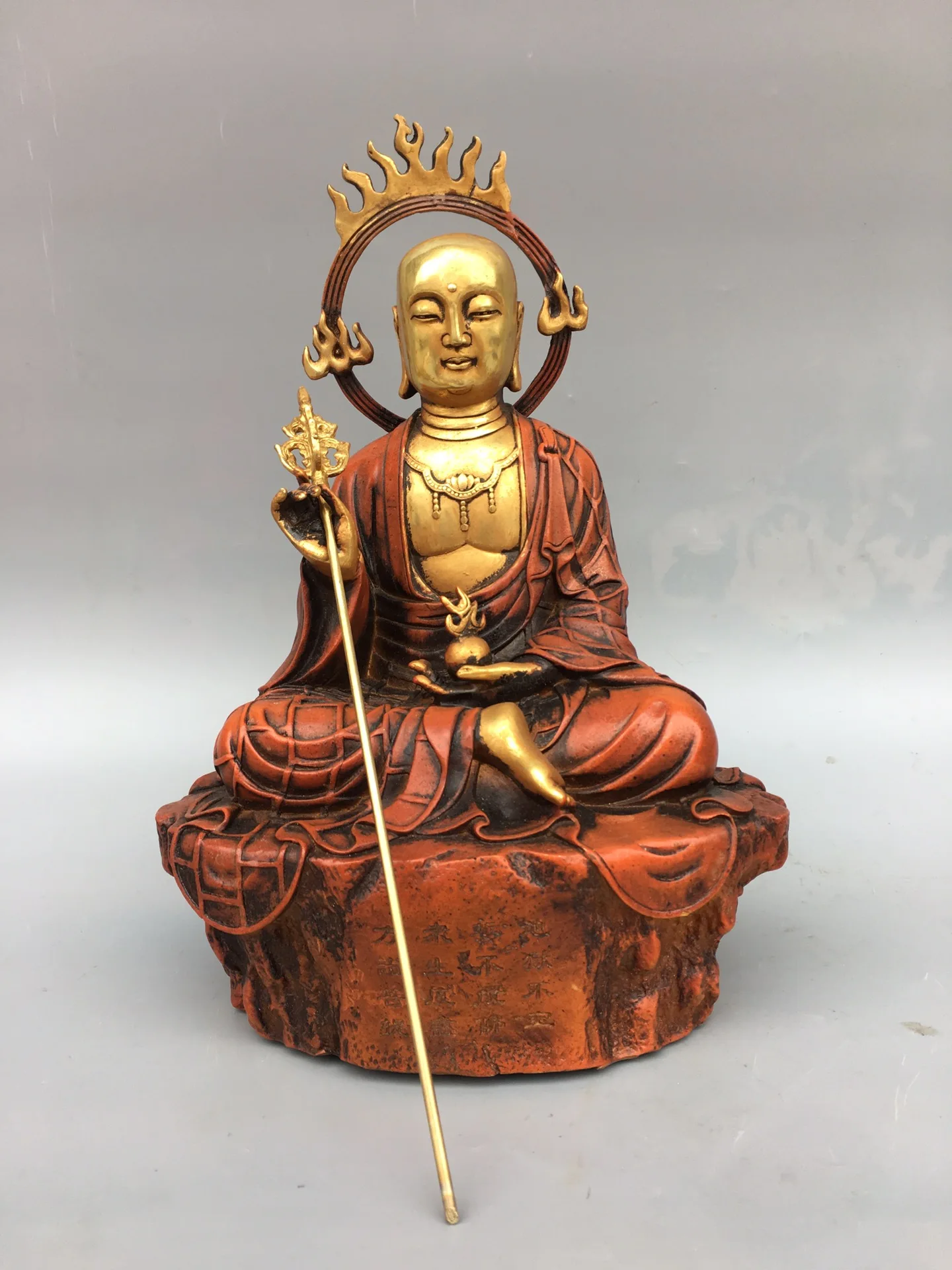 

Home Decor 12" Tibet Buddhism Old Bronze Gilt Ksitigarbha Buddha Orb Jizo Amitabha Enshrine the Buddha