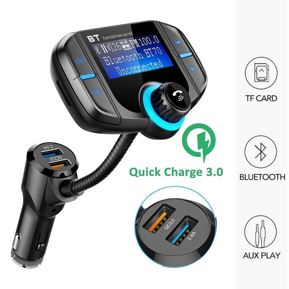 Автомобильный FM передатчик Konrisa Bluetooth Aux Выход QC 3 0 быстрое зарядное устройство