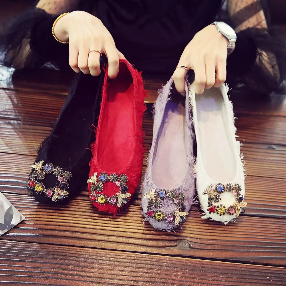 Обувь с украшением в виде кристаллов элегантные Женские туфли лодочки мехом без