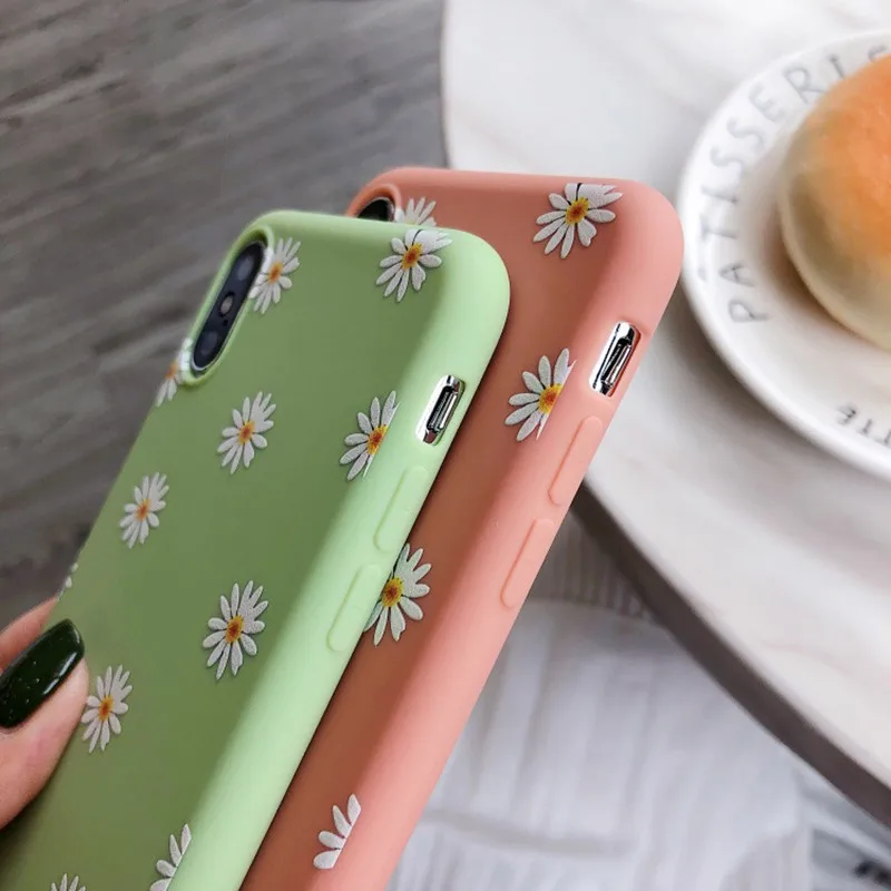 Для iPhone 7 8 Plus 6s Morandi Green Daisy чехол для X XS 6 мягкий силиконовый коралловый красный на