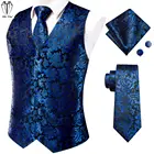 Привет-галстук Шелковый мужской s жилет черный темно-синий цветочный тканый жилет с галстуком платок запонки набор для мужчин платье костюм свадебный бизнес подарок