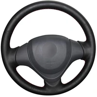 diy personalized super soft black natural leather car steering wheel cover for suzuki jimny 2015