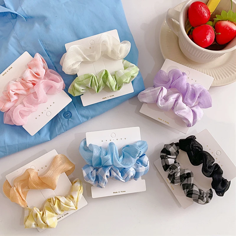 

2Pcs Korean Women Fashion Scrunchies Lattice Lace Hair Ties Girls Ponytail Holders Rubber Band Elastic Hairband Hair Accessories