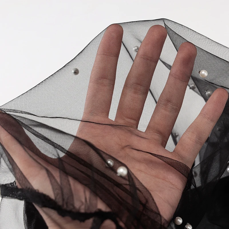 

Spring Autumn Women Beading Mesh Long Sleeve Bodysuit Ladies Solid Color Jumpsuit