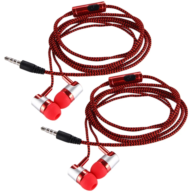 

2X H-169 3.5Mm MP3 MP4 Wiring Subwoofer Braided Cord, Universal Music Headphones With Wheat Wire Control(Red)