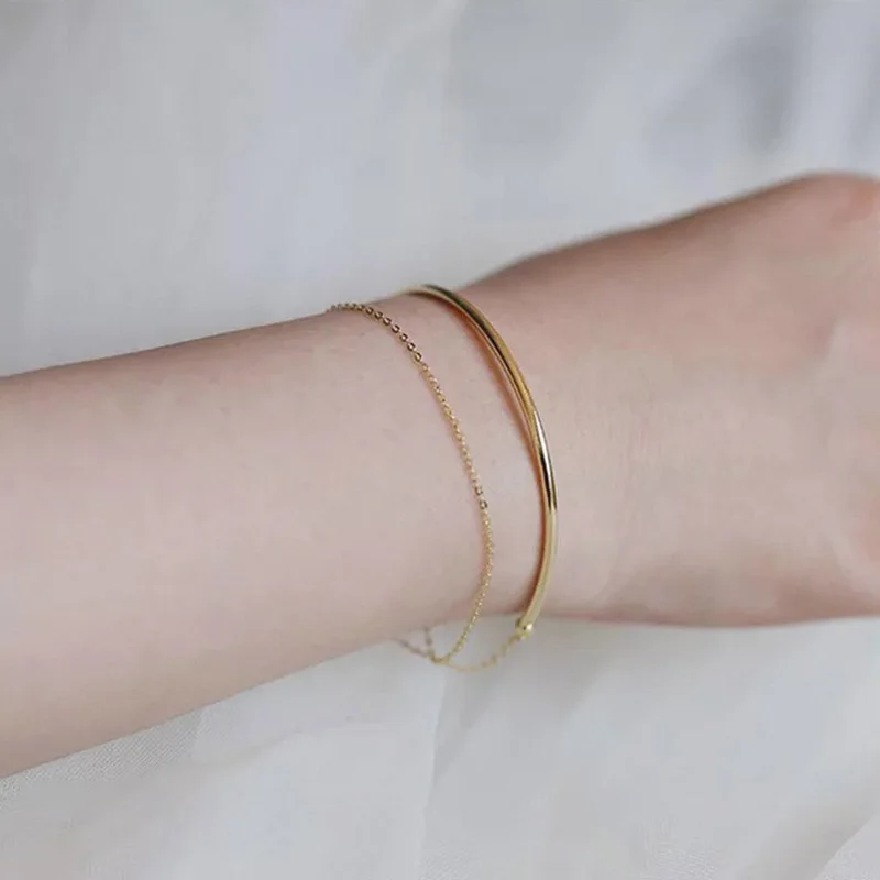 

2021 New Simple Gold Silver Color Minimalist Slim Curved Semi-circular Multi-layer Chain Bracelets For Women