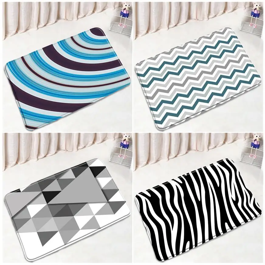 

Коврики для ванной с геометрическим рисунком, в скандинавском стиле, с рисунком волн, Нескользящие, для домашнего декора, черные, белые, серы...