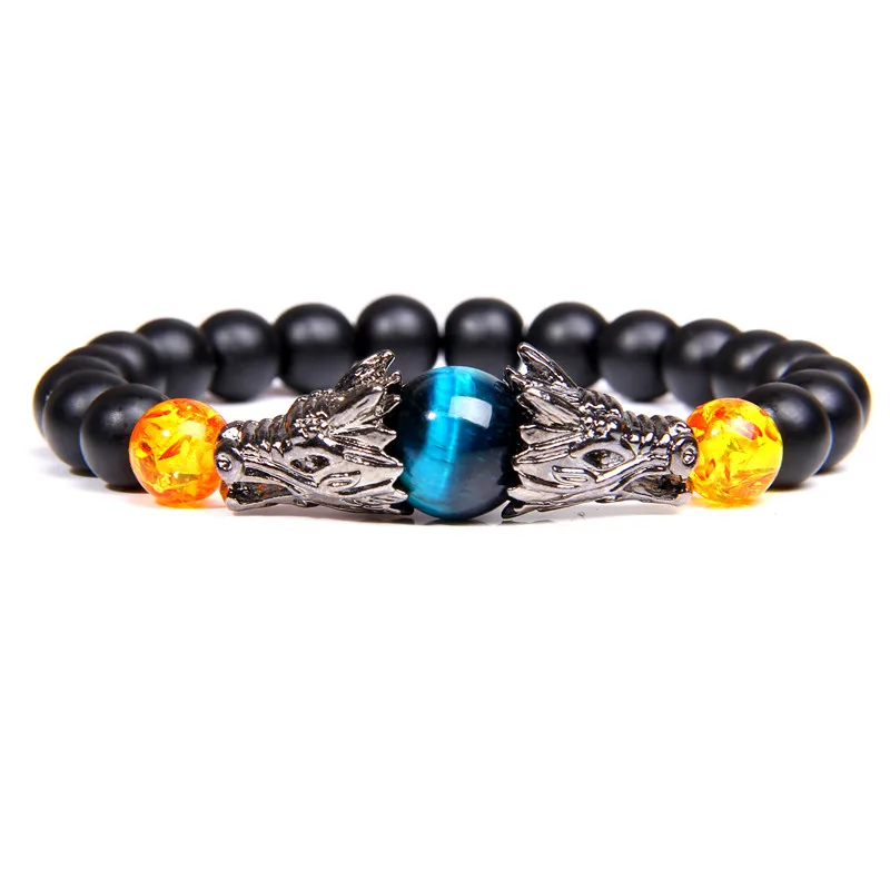 Браслет "тигровый глаз" для женщин Pulseira Masculina мужские ювелирные изделия дракон Bileklik Pulseira 8 мм каменные бусины эластичные мужские браслеты
