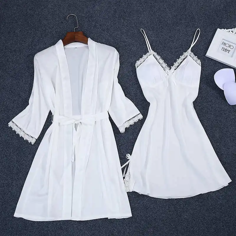 

Sexy Summer Womens 2PC Robe Bath Gown Strap Top Kimono Pajamas Sets Sleepwear Lady Home Wear Nightgown Suit Sleepshirts M-XXL