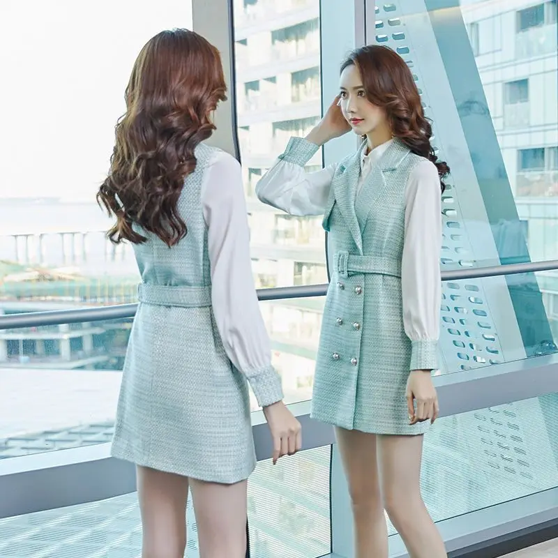 Женский твидовый костюм из двух предметов элегантное модельное платье мини без