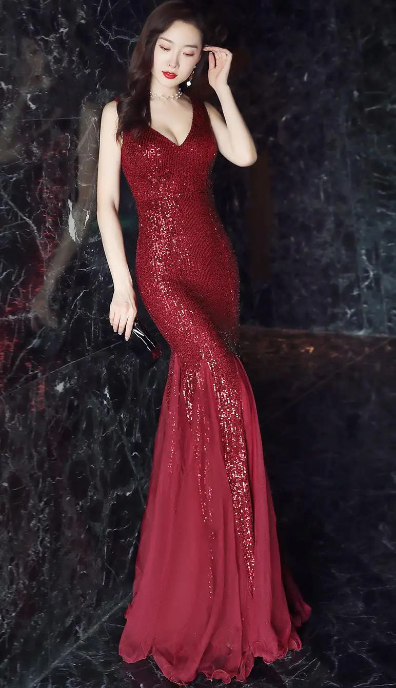 Хлопок горячая Распродажа размера плюс Vestido Longo новое женское элегантное и годовое сексуальное платье для банкета - Цвет: Jujube red