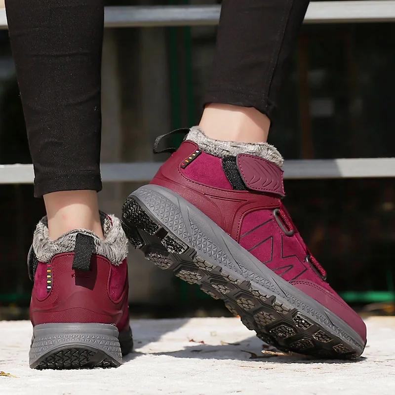 Зимние походные ботинки женские нескользящие кроссовки мужские теплые меховые