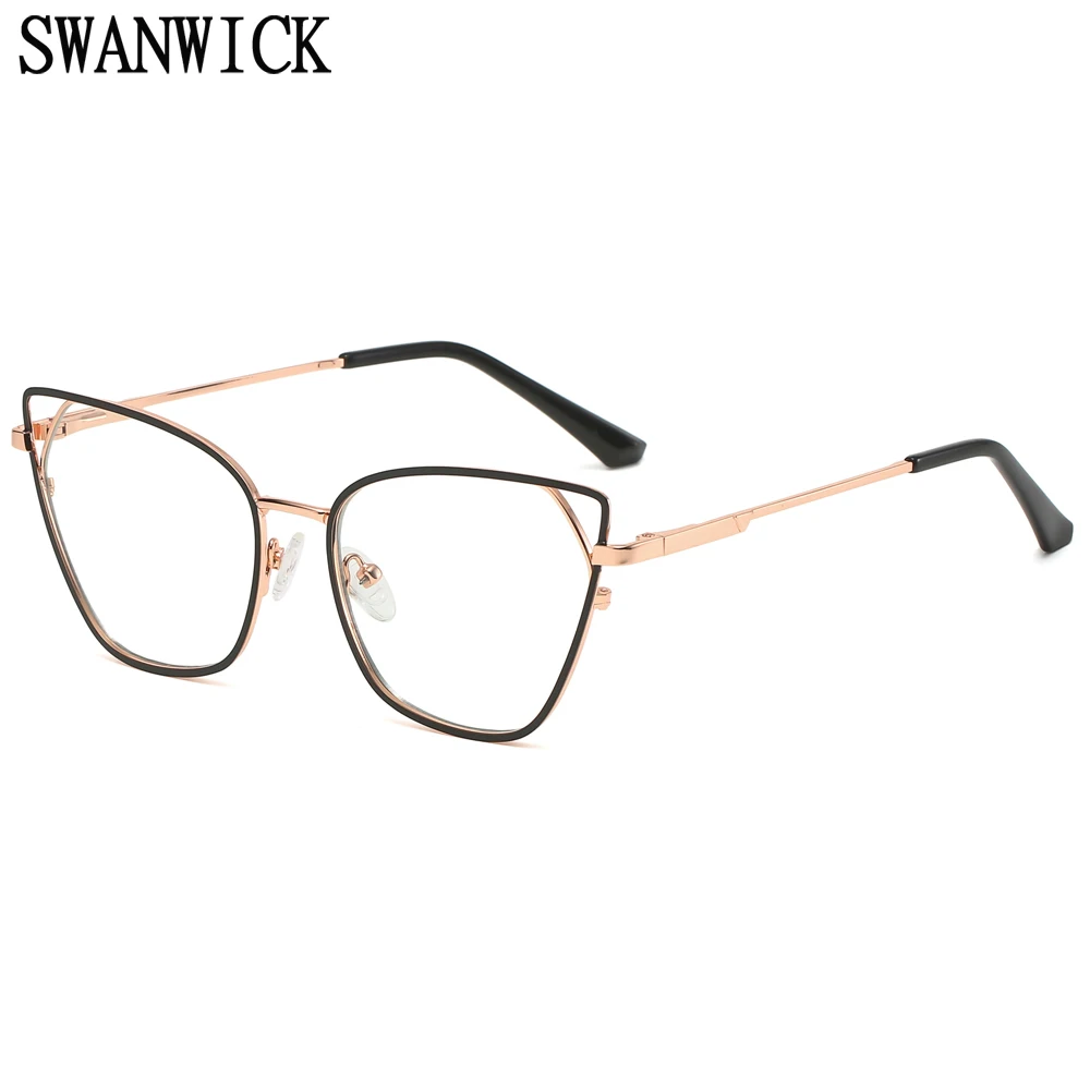 

Swanwick metal cat eye frame eyewear anti blue light glasses optical spectacle frames clear lens purple pink accessories women