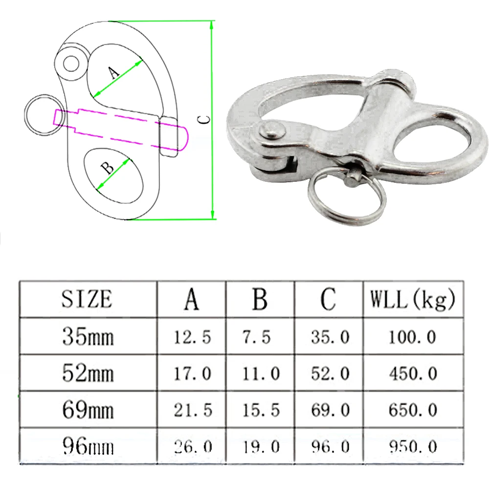 

316 Stainless Steel Swivel Shackle Quick Release Boat Anchor Chain Eye Shackle Swivel Snap Hook for Marine Architectural