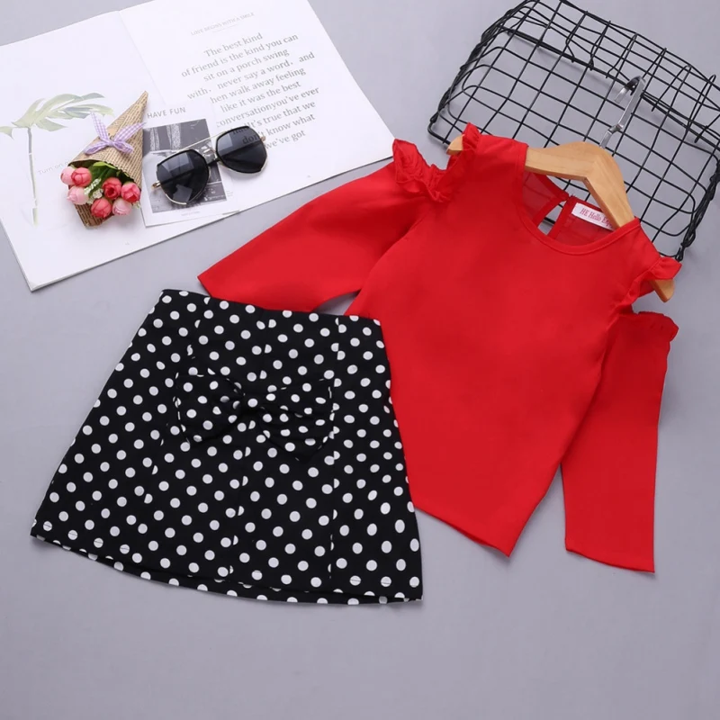 Новый повседневный комплект одежды осенний с юбкой для малышей футболка