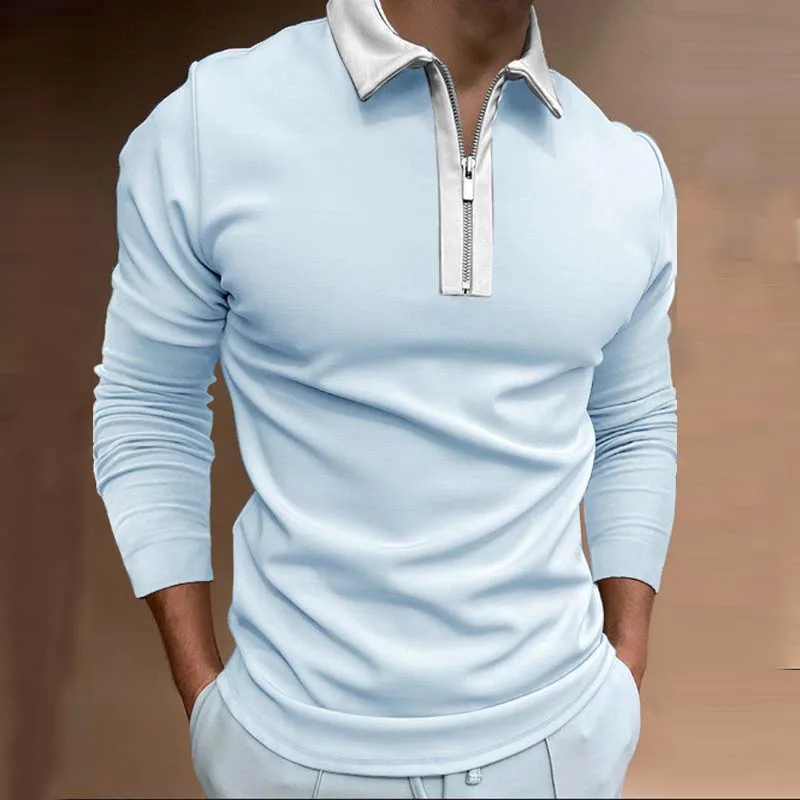 

Autumn New Men Long Short Sleeve Polo Shirt Zipper Polo Solid Polos Casual Fashion Quick Dry Streetwear Man Tops Men Polo Shirt