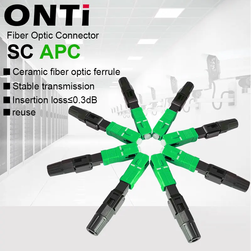 ONTi 50-400pcs SC APC Fiber Optic Fast Connector Single Mode Fiber Optic Adapter FTTH Fiber Quick Connector Field Assembly