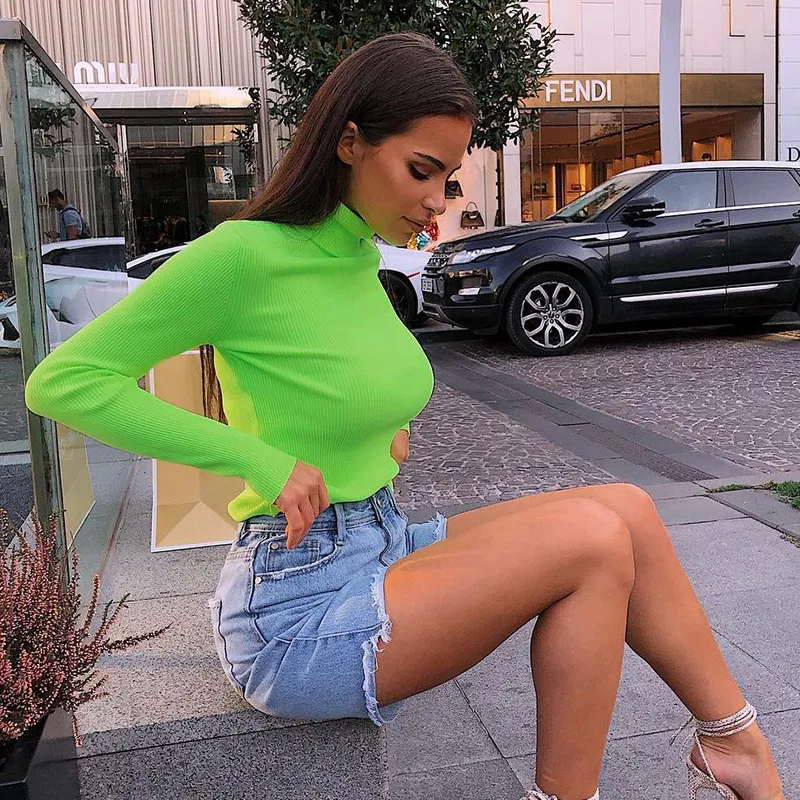 

Autumn Winter Turtleneck Fluorescence Pullover Women Knitted Christmas Sweater Women Elastic Streetwear Sweaters Pullovers New