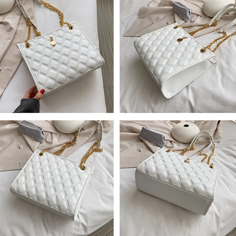 

Women's Fashion Shoulder Bag PU Leather Female Zipper Shopper Top-Handle Bags Pure Color Rhombus Phone Sachet Classic Tote Bag