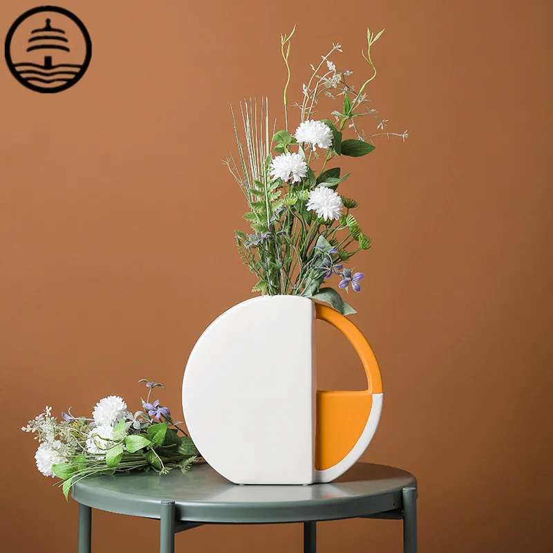 

BAO GUANG TA Nordic Creative Abstract Geometry Vase Luxurious Dried Flower Arranging Ceramic Craft Home Decor Living Room R6032