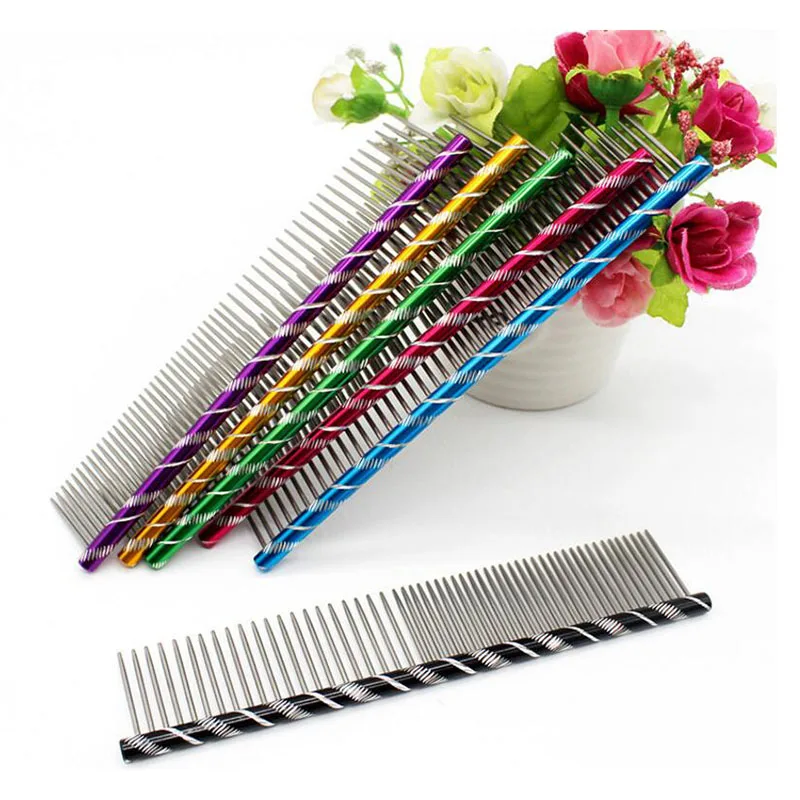 

10pcs/lot 19cm/16cm Pet Dog Comb Bright Multi-Colored Stripe Grooming Comb For Shaggy Cat Dogs Barber Grooming Tool