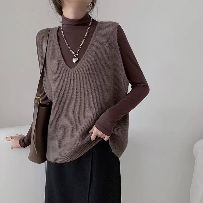 

Women's Sweater Vest V-neck Loose Lazy Knit Autumn Clothes Korea Ladies Sleeveless Sweater Pullover Harajuku Chic Femme Tops