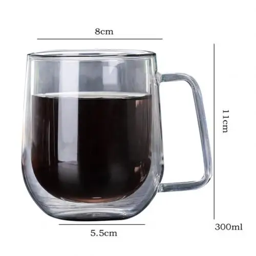 Transparent 300 мл термостойкая стеклянная чашка с двойными стенками для чая, молока, сока, кофе, кружка с изоляцией для питья, прозрачная посуда для напитков, подарок другу - Цвет: Transparent