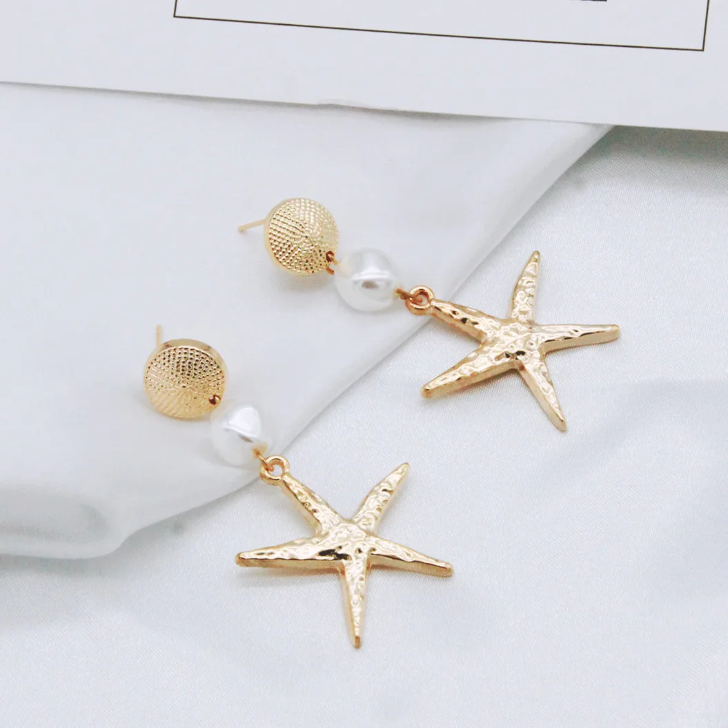 

European and American retro fashion jewelry, simple personality, ocean style, pearl starfish, female long earrings, earrings