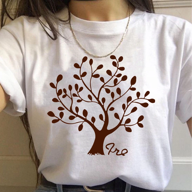 Модная женская футболка с круглым вырезом принтом дерева облегающие популярные