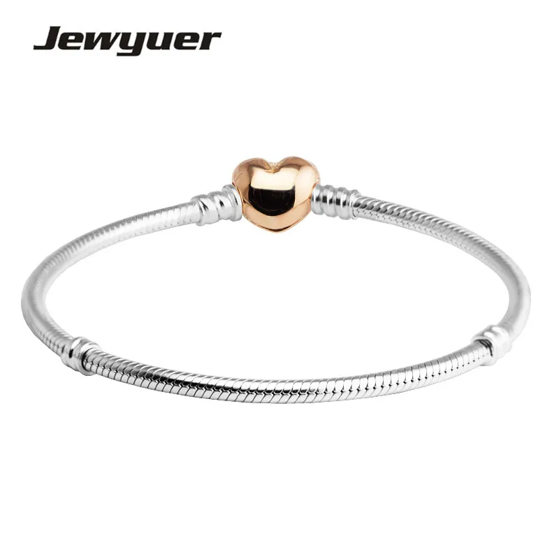 

925 стерлингового серебра браслеты из нержавеющей стали для женщин с розами; С сердечками; Застежка подходит серебряный браслет с шармами DIY ...