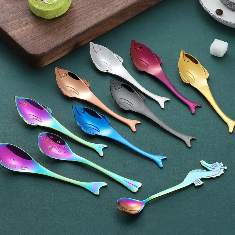 1 шт. гиппокамп Дельфин КИТ мягкий пуховик Нержавеющая сталь ложки десерт чайная