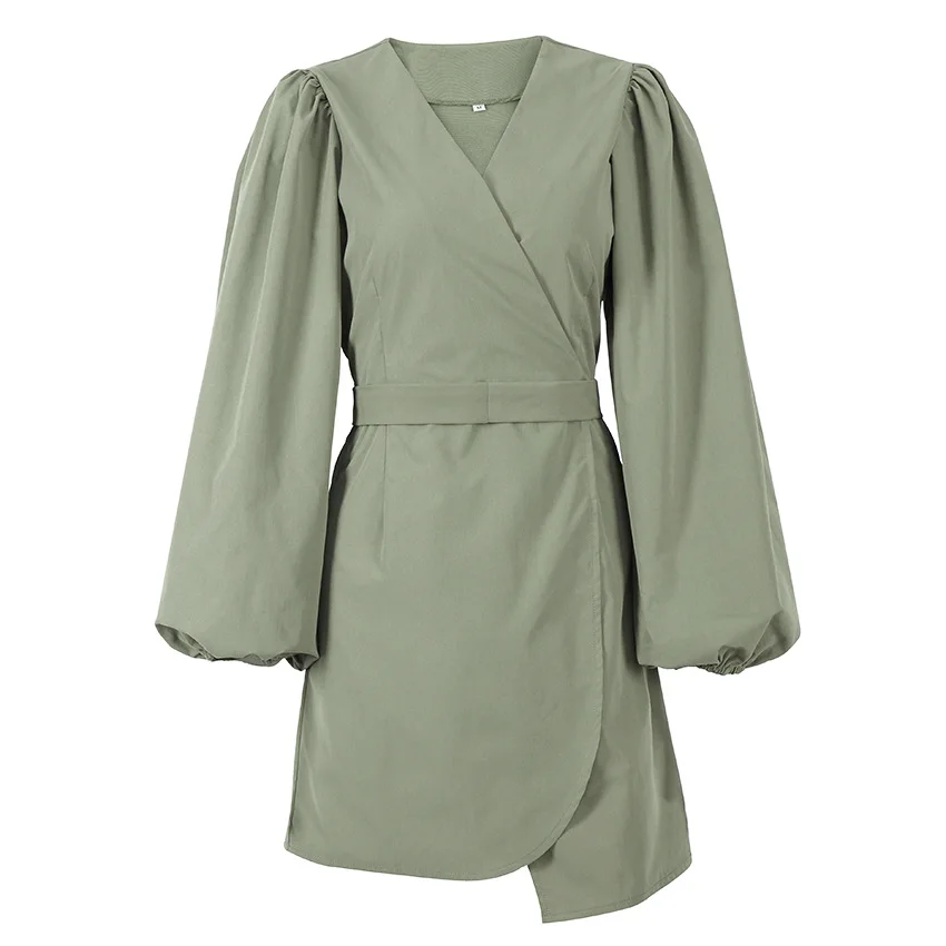 

New V-neck High Waist Lantern Sleeve Ladies French Dress Long Sleeve Skirt Commuter