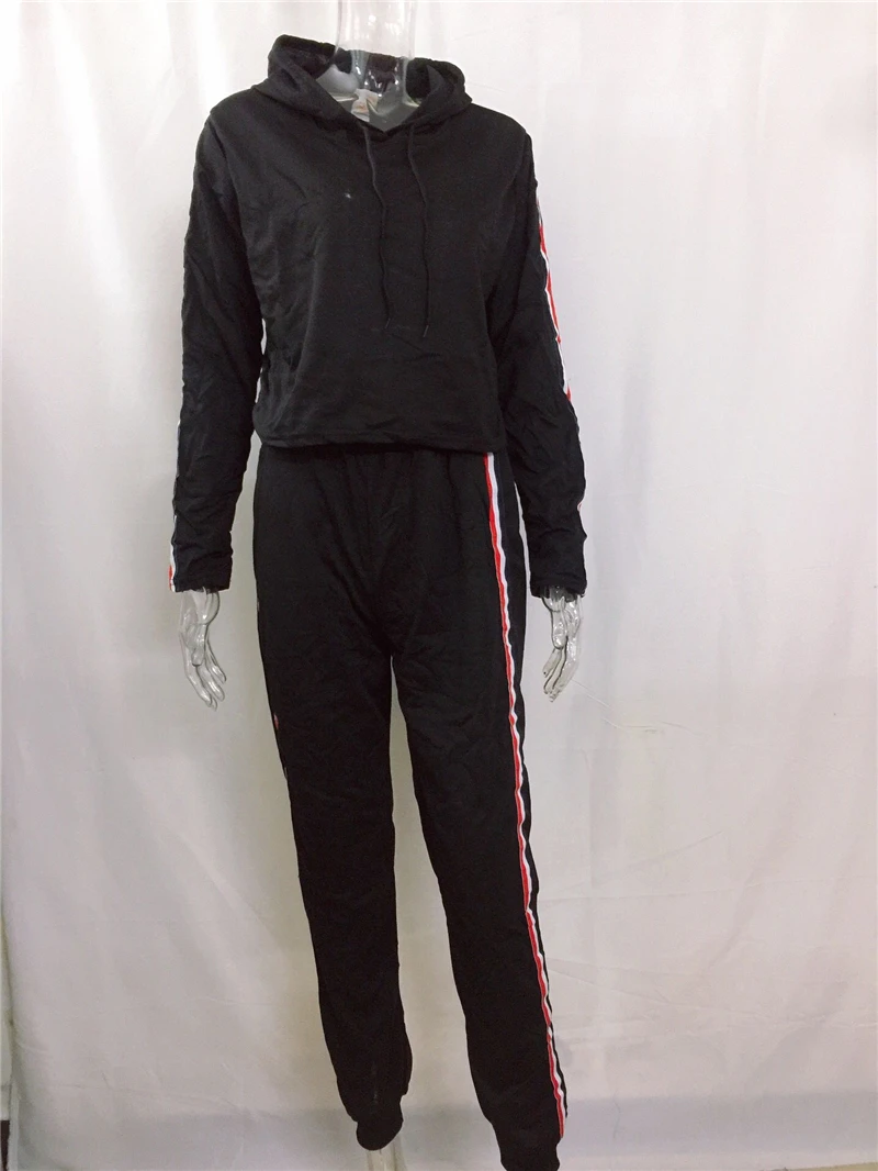 

Tracksuit Women Two Piece Set Autumn Clothes Side Striped Hooded Sweatshirt Crop Top and Pants Sport Jogger Suit Female Outfits