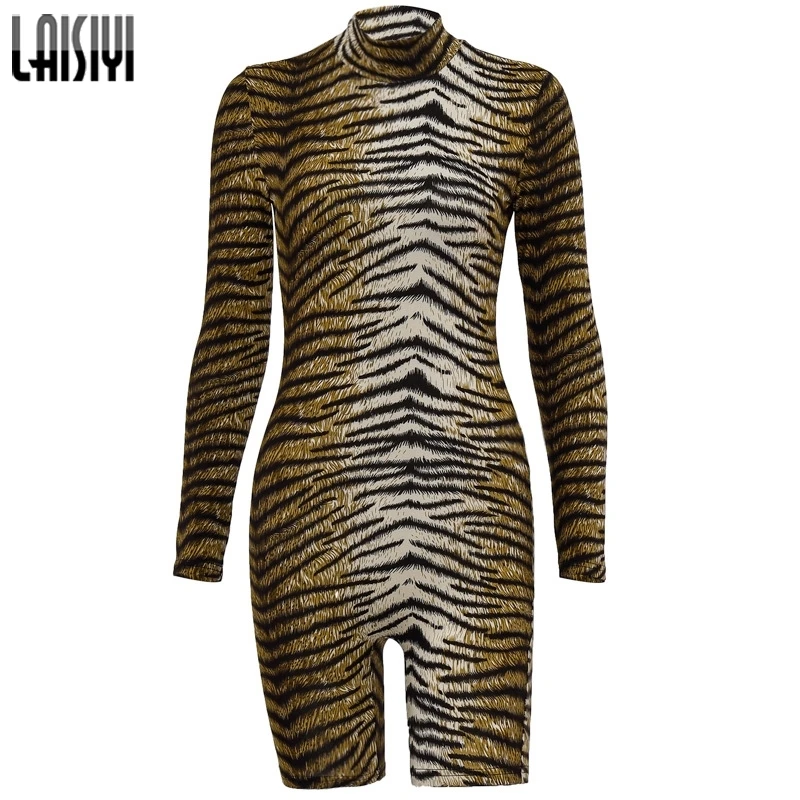 

LAISIYI 2019 New Autumn Fashion Tiger Leopard Print Sexy Bodycon Playsuit Women Long Sleeve Streetwear Club Body Fall Hot Femme