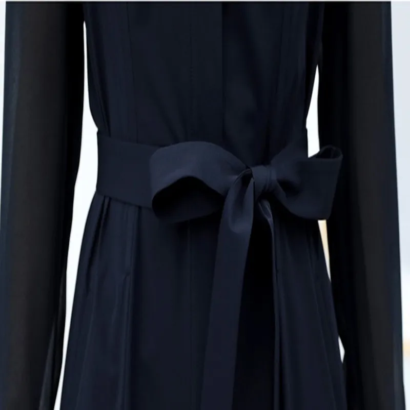 

New Spring Autumn Women Dresses Plus Size Fashion V-Neck Collect Waist Slim Long Sleeve Chiffon Dress For Women Larger One-Piece