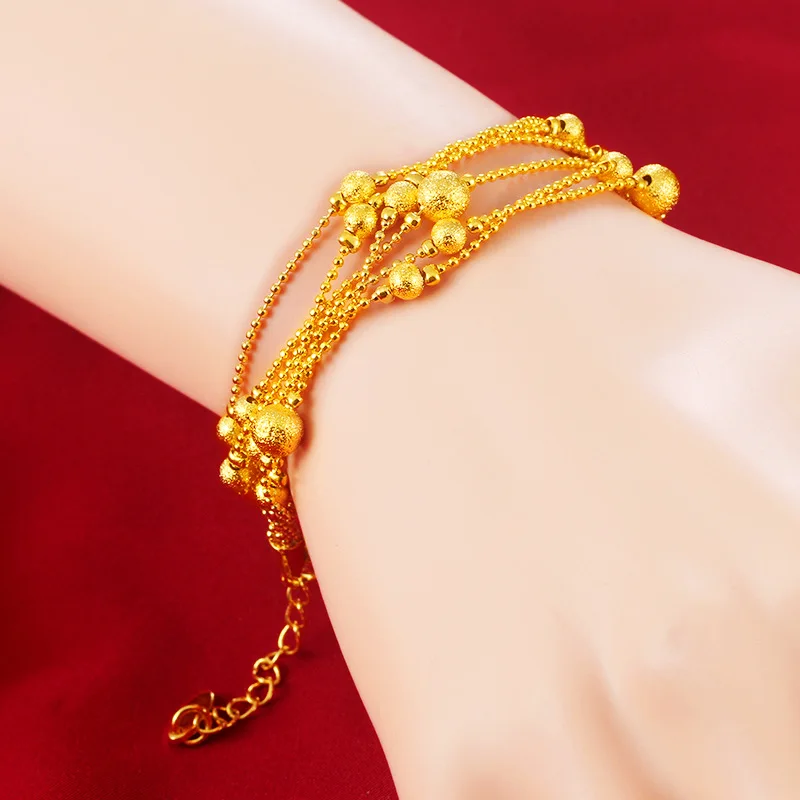 

Fashion Bracelet Women Wrist Chain Multi-chain Gold Plated Sand Gold Vintage Jewelry Accessories Frosted Lucky Beads Bracelet