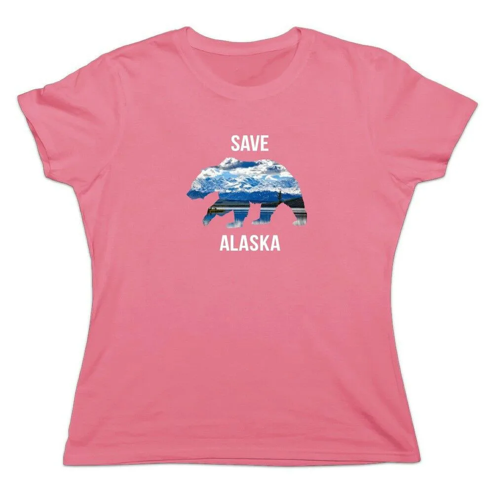 Сохранить Аляску с медведем горы воды Женская Новинка футболка|Футболки| |