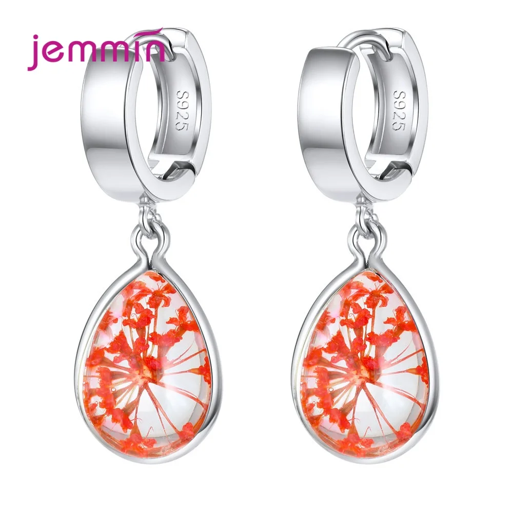 Корейские модные двойные стеклянные серьги с натуральным сушеным цветком